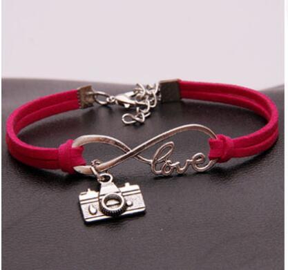 Vintage Silver LOVE Note Infinity Camera Charms Bracelet Bangle For Men Women Mixed Color Velvet Rope Cuff Bracelets Jewelry Accessories