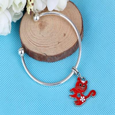 Vintage Silver Enamel Cat Charms Copper Opening Smooth Face Cuff Bracelets Bangles For Women Accessories Fashion Jewelry Gift Bijoux New