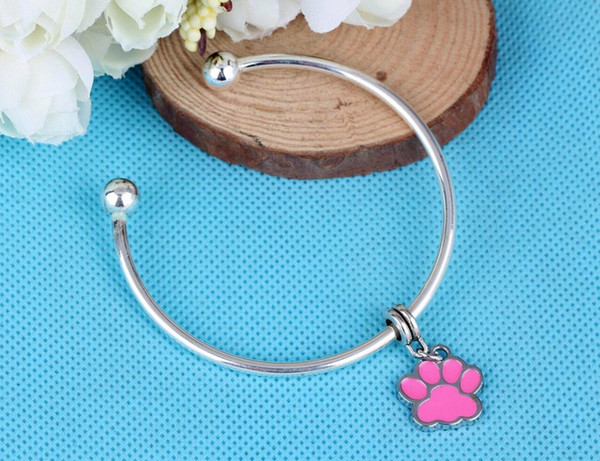 Enamel Dog Paw Prints Charms Bangles Copper Opening Smooth Face Cuff Bracelets Bangles Vintage Silver For Women Accessories Jewelry H261