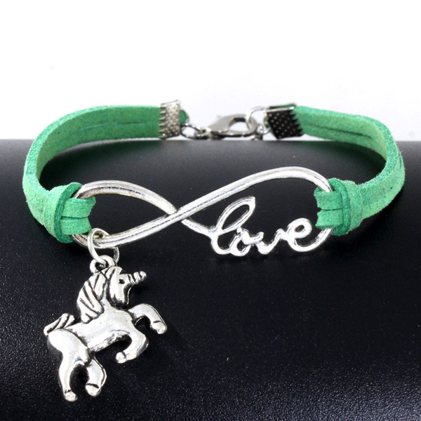 Vintage Silver LOVE Infinity Charms Unicorn Horse Bracelet Bangle For Women Mixed color Velvet Rope Bracelets Jewelry 20pcs