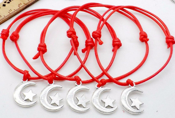 Moon Star Bracelets For Women Red Wax Cord String Charms Bracelet Fashion Jewelry Adjustable Bracelets Party Gothic Friendship Gift Bijoux