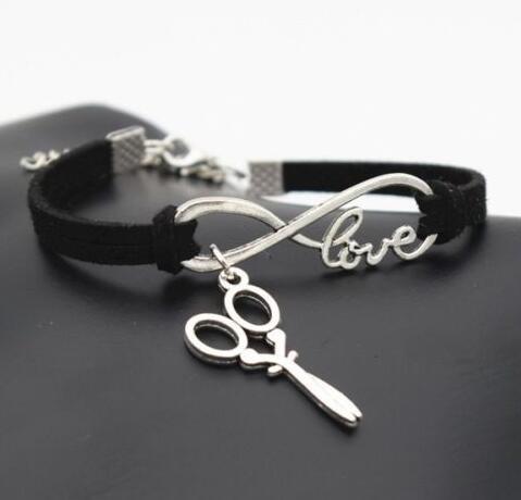 Vintage Silver LOVE Infinity Charm Scissors Bracelet Bangle For Women Mixed color Velvet Rope Bracelets Jewelry Gift Accessories NEW 20pcs