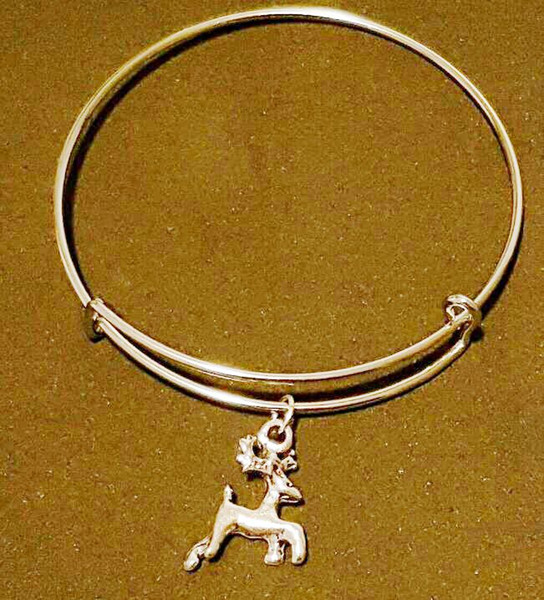 Vintage Silver Christmas Stag Deer Charms Expandable Wire Bracelet Bangles For Women Fashion Jewelry Adjustable Bracelet Crafts Accessories