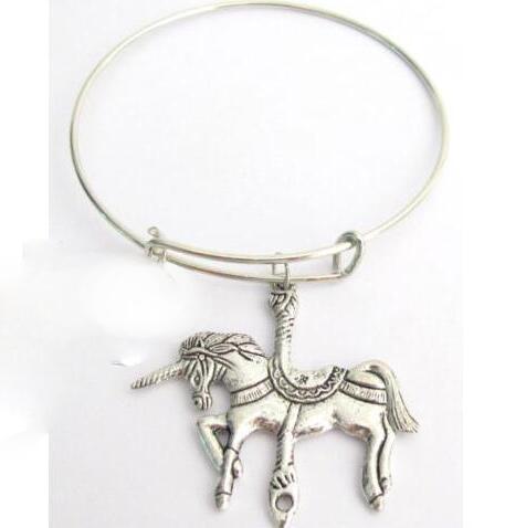 Vintage Silver Horse Unicorn Charms Bangles Expandable Wire Bangles Bracelet For Wiring Bangles Women Jewelry Fashion Gift Accessories NEW