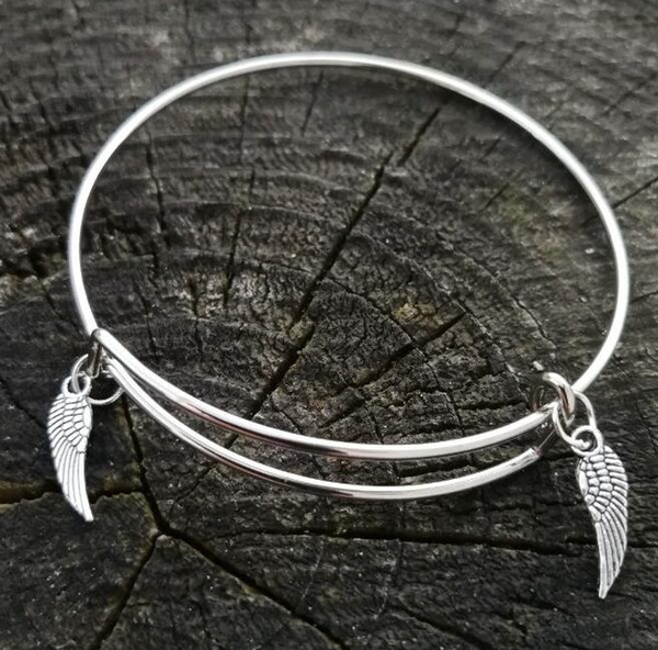 Vintage Silver Double Angels Wing Charms Expandable Wire Bracelet Bangles For Women Fashion Jewelry Adjustable bracelet Crafts Accessories