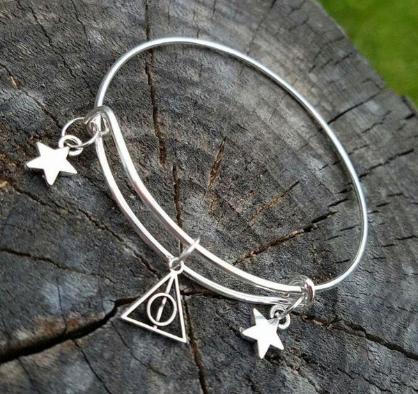 Vintage Silver Triangle Knot Star Charms Expandable Wire Bracelet Cuff Bangles For Women Fashion Jewelry Crafts Adjustable Accessories NEW