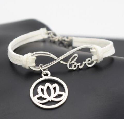 10pcs Vintage Silver Love Infinity Round Lotus Flower Charm Bracelet Bangle For Women Mixed Color Velvet Rope Bracelet Jewelry Gift