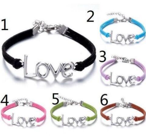 Vintage Silver Letter LOVE Charms Bracelet Bangle For Men Women Mixed Color Velvet Rope Friendship Cuff Bracelets Jewelry Gift Accessories