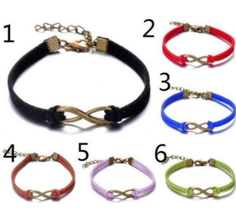 Vintage Bronze Infinity 8 Charms Bracelet Bangle For Men Women Mixed Color Velvet Rope Friendship Cuff Bracelets Jewelry Accessories