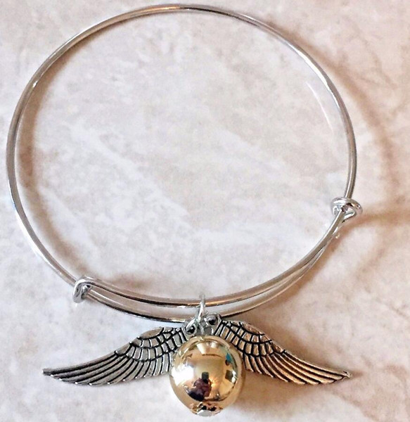 Vintage Silver Guardian Angel Winged Golden Ball Charms Bangles Expandable Wire Bracelet Bangles For Women Jewelry Fashion Gift Adjustable