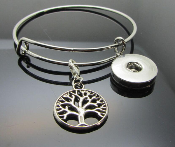 life Tree Snaps Button Charm Bangles Expandable Bracelet Bangles For Women Wiring Noosa Snaps Button Bangles Vintage Silver Jewelry