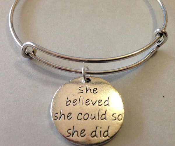 she believed she could so she did Charms Expandable Bracelet Bangles For Wiring Vintage Silver Bangles Women Jewelry Gift Accessories