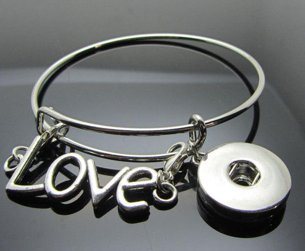 LOVE Snaps Button Charms Expandable Bracelet Bangles For Women Wiring Noosa Snaps Button Bangles Vintage Silver Jewelry Gift Accessories