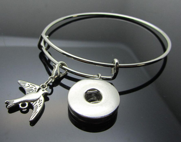 Animal Swallow Snaps Button Charm Expandable Bracelet Bangles For Women Wiring Noosa Snaps Button Bangles Vintage Silver Jewelry Accessories