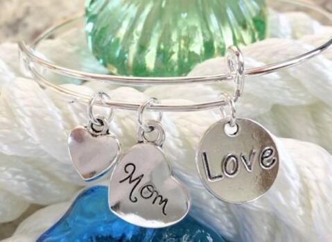 Vintage Silver Mom Love Heart Charms Expandable Wire Bracelet Bangles For Women Fashion Jewelry Crafts Gifts Adjustable Accessories NEW