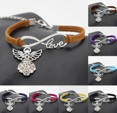 Vintage Silver LOVE Infinity Charm Guardian Angel Bracelet Bangle For Women Mixed color Velvet Rope Bracelets Jewelry Accessories NEW 20pcs