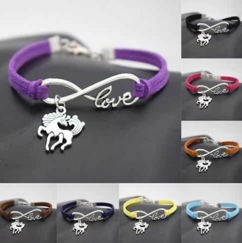 Vintage Silver LOVE Infinity Charms Unicorn Horse Bracelet Bangle For Women Mixed color Velvet Rope Bracelets Jewelry Gift Accessories 20pcs