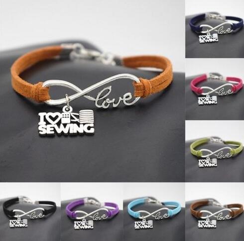 Vintage Silver LOVE Infinity Charm I Love Sewing Bracelet Bangle For Women Mixed color Velvet Rope Bracelets Jewelry Accessories NEW 20pcs