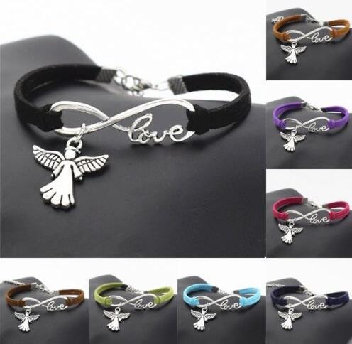 Vintage Silver LOVE Infinity Charms Angel Wings Bracelet Bangle For Women Mixed color Velvet Rope Bracelets Jewelry Gift Accessories 20pcs