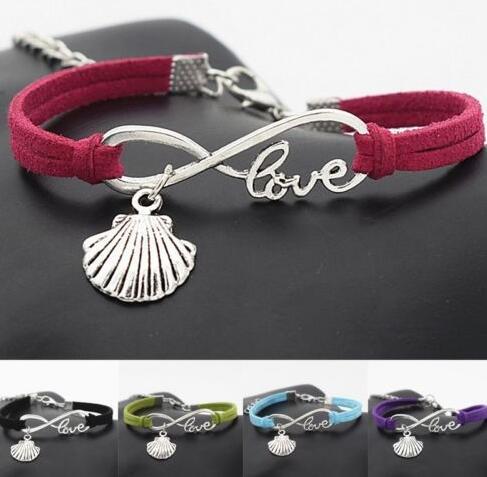 10pcs Vintage Silver Love Infinity Sea Shell Charm Bracelet Bangle For Women Mixed Color Velvet Rope Bracelet Jewelry Gift Accessories DIY