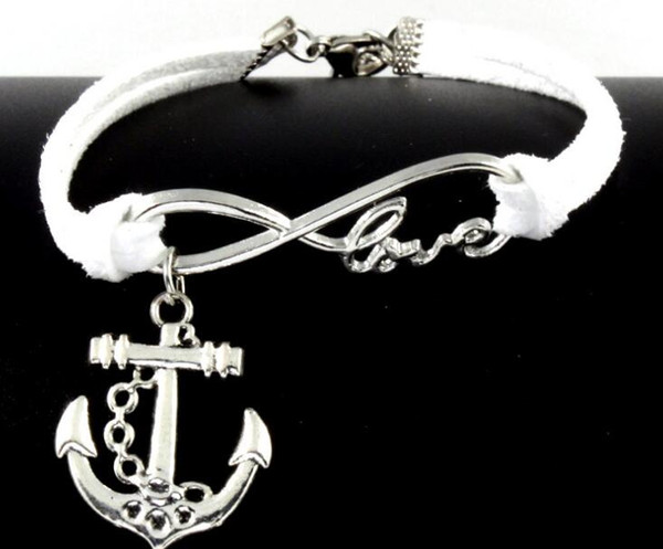 10pcs Vintage Silver Love Infinity Anchor Charms Bracelets Bangle For Women Mixed Color Velvet Rope Bracelet Jewelry Gift Accessories