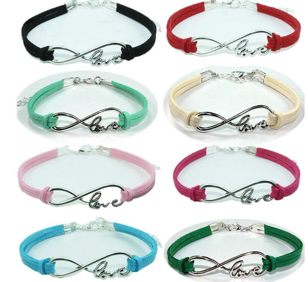 10pcs Vintage Silver Love Infinity Wristband Charm Bracelet Bangle For Women Mixed Color Velvet Rope Cuff Bracelet Jewelry Accessories