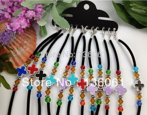 Vintage Mixed Colour Crucifix Charm Bracelets Velvet Glass Beads Charm Good Luck cross Bracelet Bangles For Women Jewelry Accessories DIY