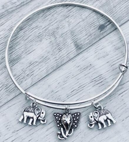 Vintage Silver Elephant Head Charms Expandable Wire Bracelet Bangles For Women Fashion Jewelry Crafts Adjustable Valentine's Accessories NEW