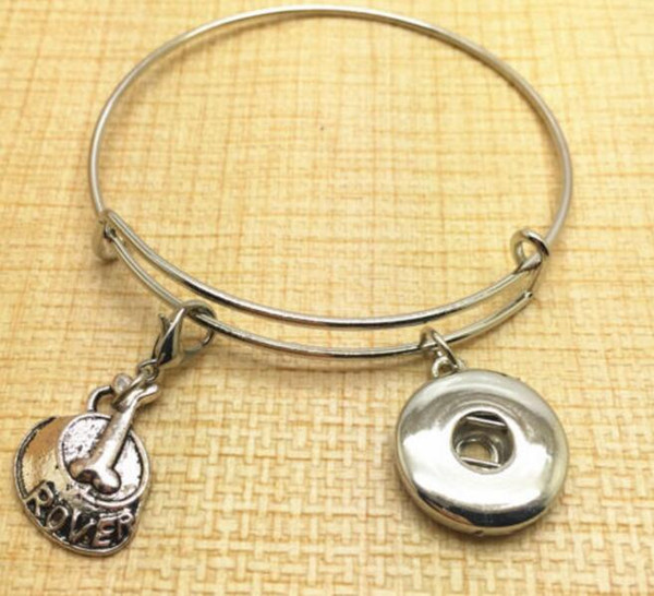 Vintage Silver Snaps Button Dog Bones Charms Expandable Bracelet Bangles For Wiring Bangles 12pcs Women Jewelry Gifts Accessories DIY NEW