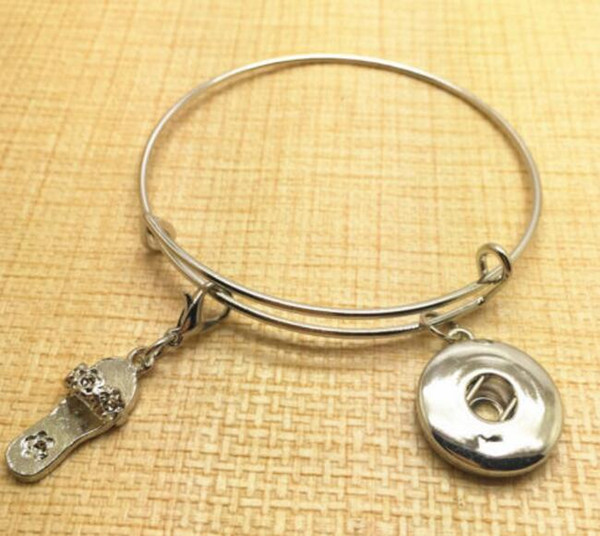 Vintage Silver Snaps Button Flip Flop Charms Expandable Bracelet Bangles For Wiring Bangles 12pcs Women Jewelry Gifts DIY Accessories NEW