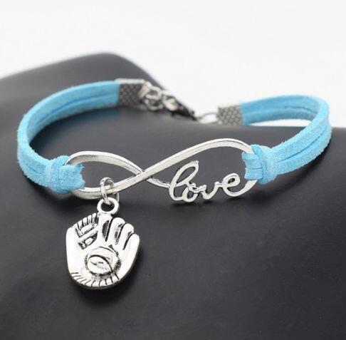 Vintage Silver Love Infinity Baseball Glove Charm Bracelet Bangle For Women Mixed Color Velvet Rope Bracelet Jewelry NEW Accessories 10pcs