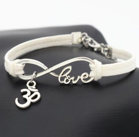 Vintage Silver Love Infinity Ohm OM Symbol Charm Bracelet Bangle For Women Mixed Color Velvet Rope Bracelet Jewelry NEW Accessories 10pcs