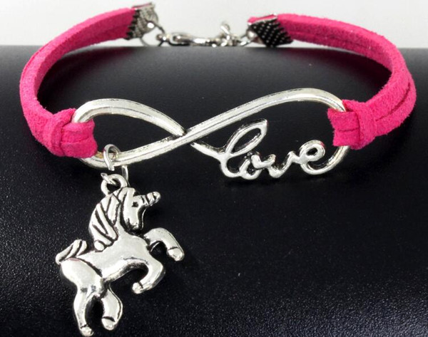 10pcs Vintage Silver Love Infinity Horse Unicorn Charms Bracelets Bangle For Women Mixed Color Velvet Rope Bracelet Accessories JewelryGift