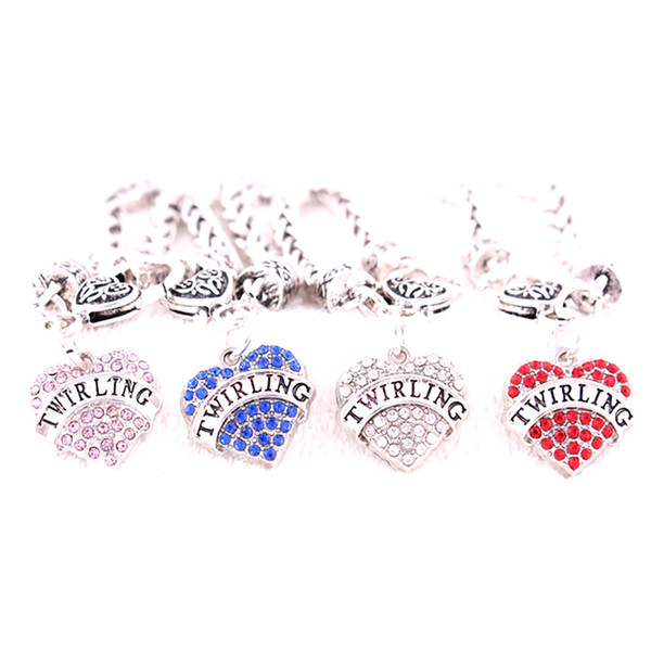 New Arrival Rhodium Plated Zinc Studded With Crystals TWIRLING Heart Pendant Wheat Chain Bracelet