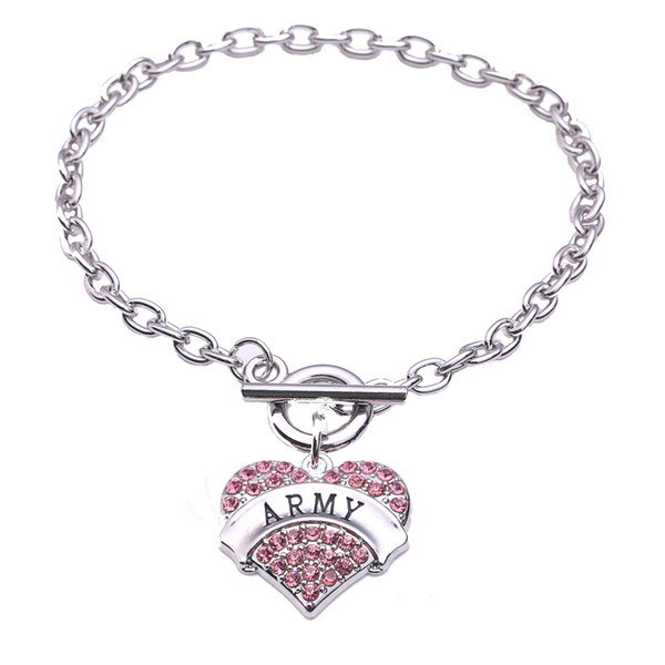 Letters ARMY Fashion Heart Love Rhodium Plated With Sparkling Crystals Charm Link Chain Bracelets For Woman Jewelry Gift