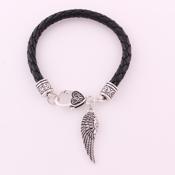 Wholesale Best Deal New Rhodium Plated Angel Wings Jewelry Dove Peace Leather Bracelet For Women Lady Beauty Perfect Gift