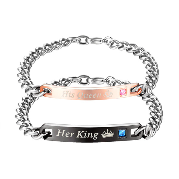 Wholesale Can Be Customized stainless steel His Queen Her King Couple Bracelets Set jewelry