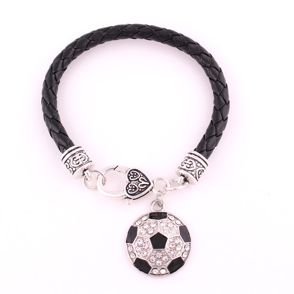 Soccer Football Ball Pendant Bracelet For Sports Lover Beautiful Crystals Personality Leather Chain Zinc Alloy Provide Drop Shipping