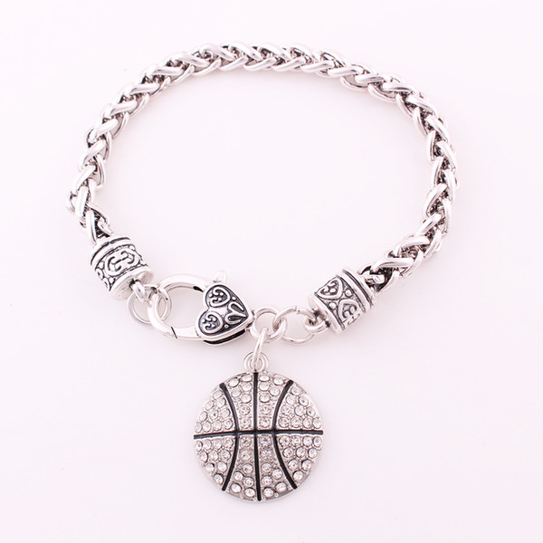 Charm Bracelet For Women Men Wheat Chain Sporty Basketball Shape With Crystals Pendant Fashion Jewelry Dropshipping