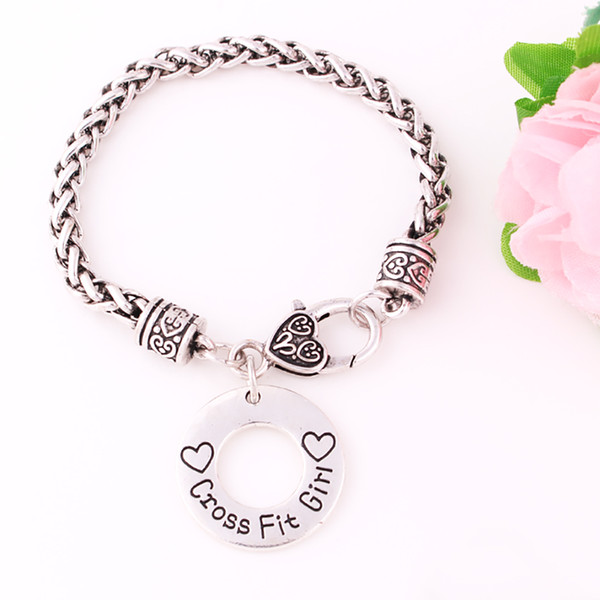 Trendy Women Wheat Bracelet Antique Sliver Cross Fit Girl Heart Pattern Circle Pendant Charm Drop Shipping