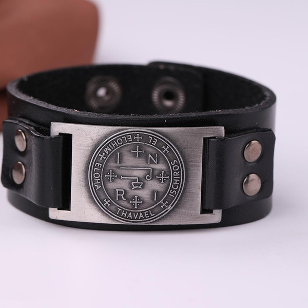 Dawapara Seal of Solomon Talisman Genuine Leather Bracelet Sigil of Archangel Thavael Mens Wiccan Bracelet Pour Hommes