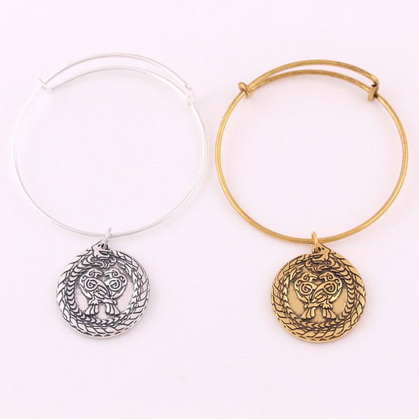 New Style Antique Silve/Gold Viking Style Dragon with Raven Pendant Mythology Nordic Totem Animal Amulet Bangle