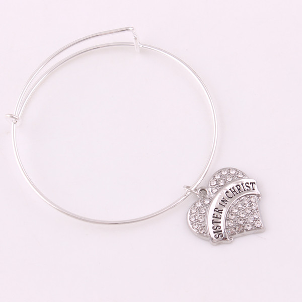 Fashion Type Peach Heart SISTER IN CHRIST AUNT DOCTOR PACEMAKER RUNNER Pendant With Crystal Engraved Letter Bangle