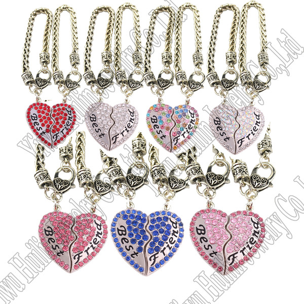 5piece A Lot Rhodium Plated Mother And Daughter With Pink Crystal Heart Pendant Lobster Claw Wheat Chain Bracelet