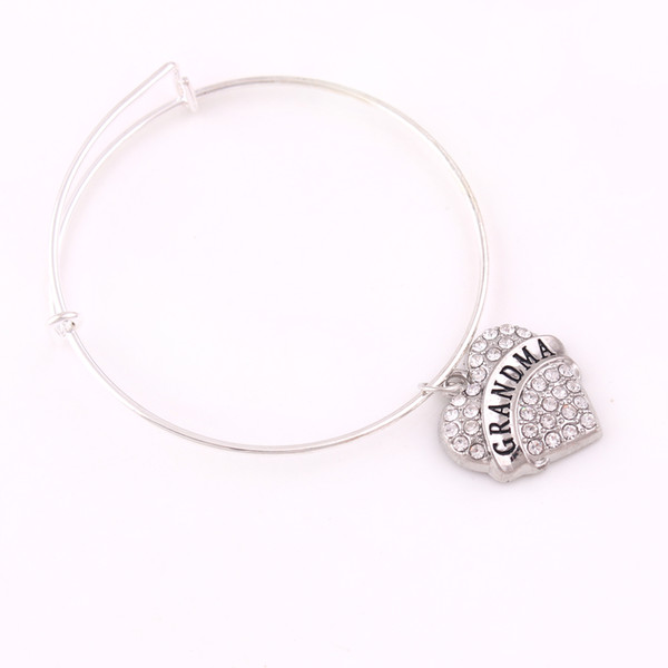 Fashion Heart shape Engraved Letter Grandma Band Mom Bride Mom Mather of Groom Pendant Crystal Bangle