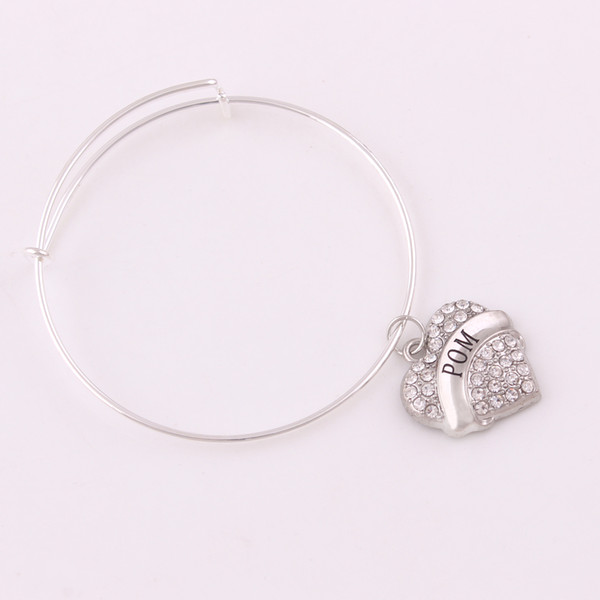 Fashion Design Heart Shape Engraved Letter Pendant Crystal POM SURVIVOR MY GIRL CLASS OF 2015 BIG SIS Letter Heart Adjustable Bangle