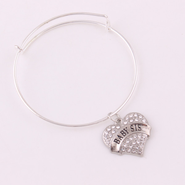 Fashion Type Peach Heart Engraved Letter Pendant Crystal BABY SIS I LOVE YOU TWIRLING CURE MS LOVE Letter Bangle