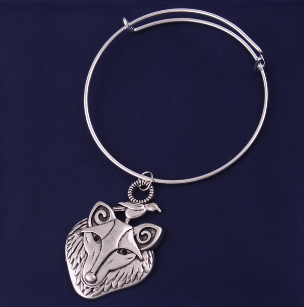 New Style Antique Silve Wolf With Raven Pendant Viking Nordic Odin Symbol Animal Amulet Religious Bangle