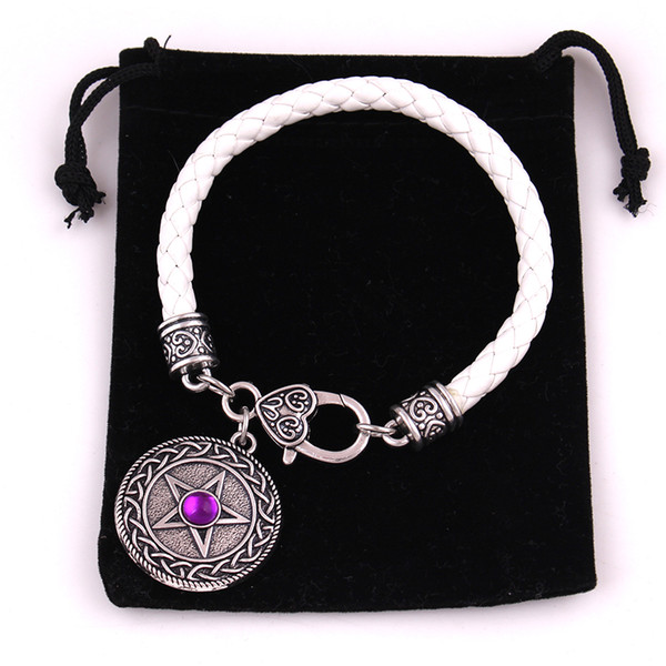 Knot PENTACLE Pendant With Solid Background Pentagram Rhinestone Choice Pendant Leather Chain bracelet Jewelry