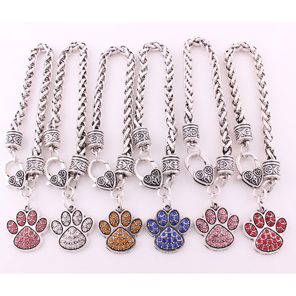 Cute Special Design Silver Plated Cat Dog Paw Print With Crystal Bracelets Charms Pendant Wheat Bangles Jewelry For Woman Gift